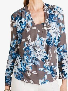 Chico's Wrap Hi-Lo Taupe Floral Blouse size 3